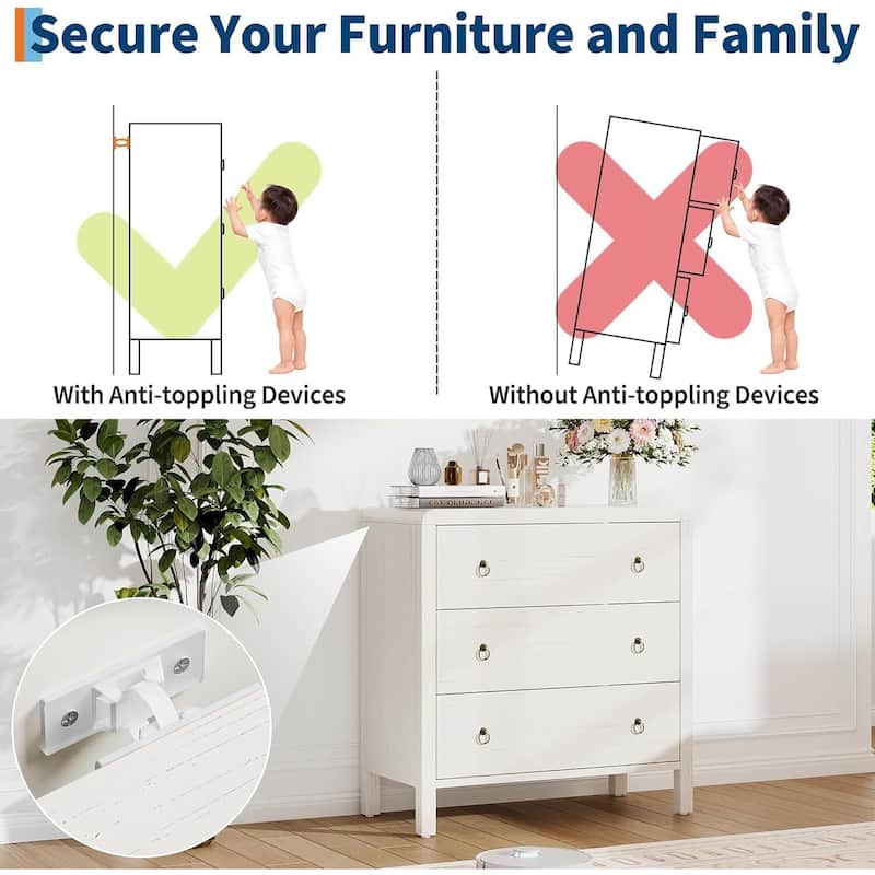 Modern 3 Drawer Dresser with Large Drawers for Bedroom, Living Room