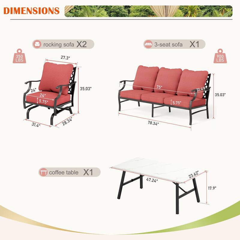 MAISON ARTS 4/5-Piece Patio Conversation Sets, Sofa Set with 2 xSingle Sofa Chairs, 1 x 3-seater Sofa and Coffee Table/Ottomans
