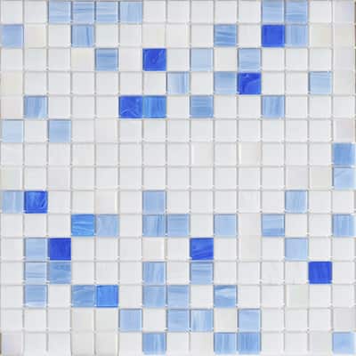 Apollo tile 12" x 12" Mingles Glossy White Light Blue Glass Tile (20 sq ft/case) - 20 Pack