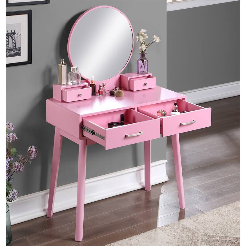 Contemporary Wood Vanity and Stool Set