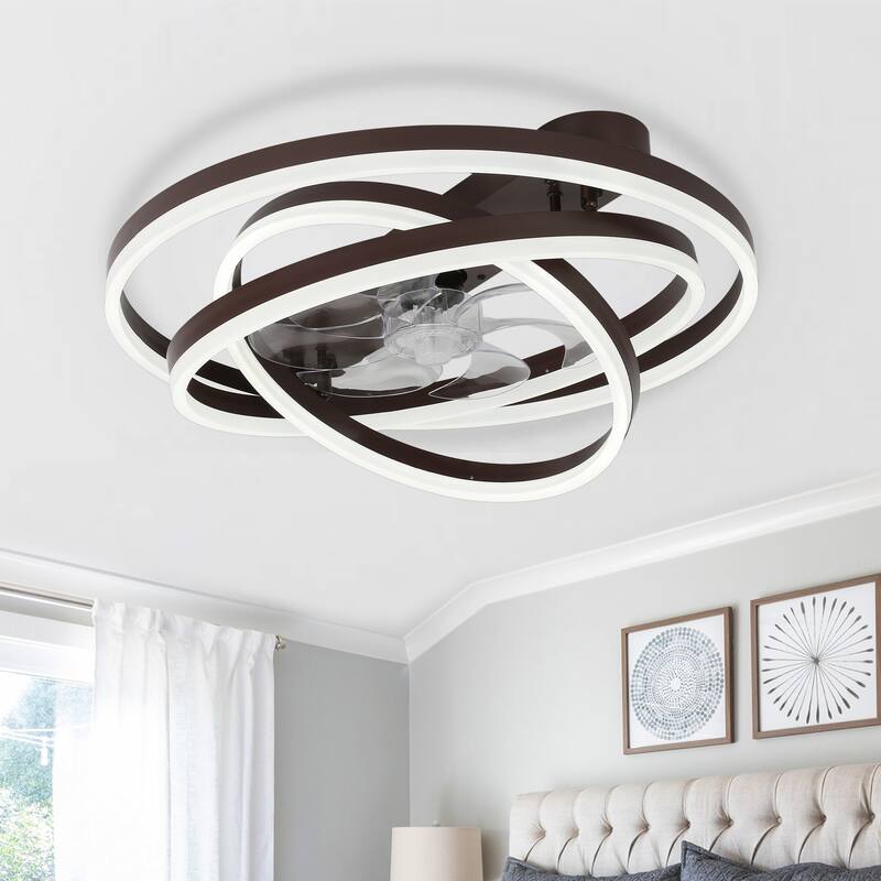 Bella Depot 24 Inch Modern Flush Mount Ceiling Fan with Dimmable Light, 6-Speed DIY Shade with Remote and APP Control - 23.6"