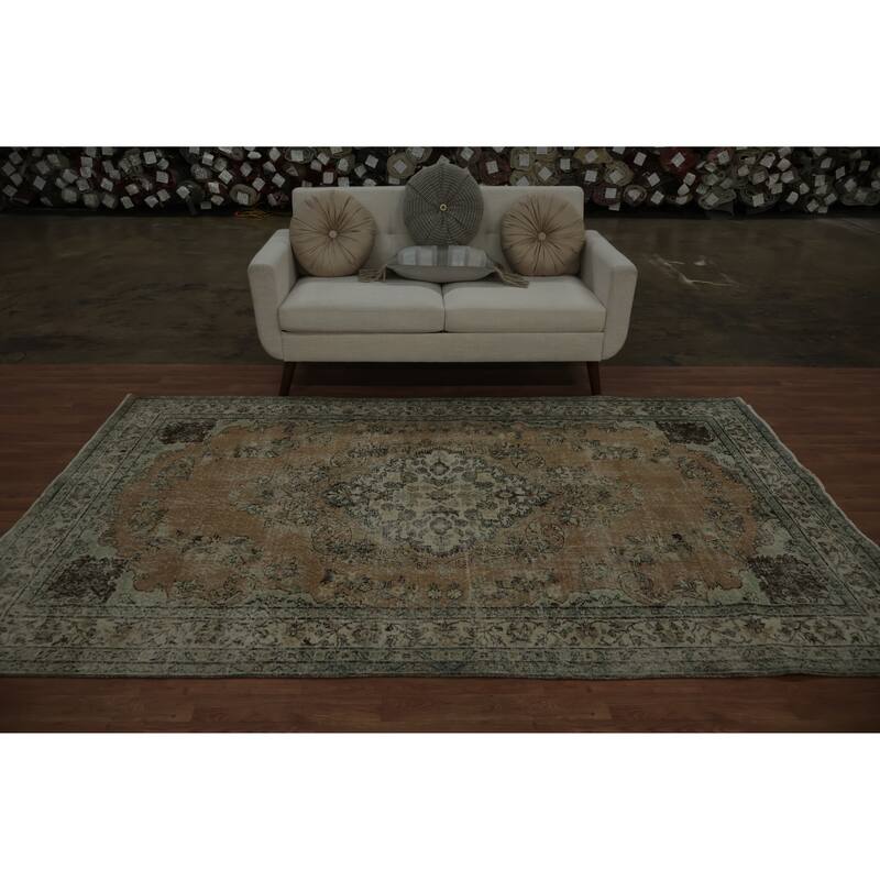 Hand Knotted Oriental 100% Wool Carpet Transitional Floral Oranges & Rust Anatolian Area Rug - 9' 2'' X 5' 7''