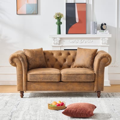 66"Tech Fabric Sofa,High-Tech Fabric Roll Armrest Sofa,Upholstered Mid Century Modern Couch,2 Seater Couch
