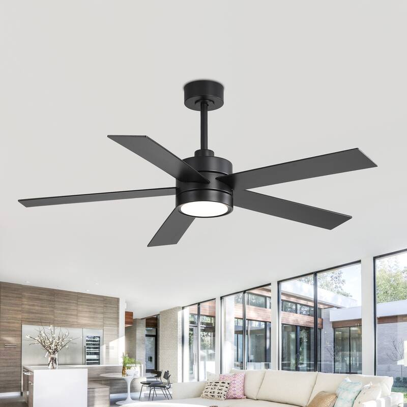 52-IN Black Industrial LED Ceiling Fan with Light Kit and Remote (5-Blade) - Black - Remote