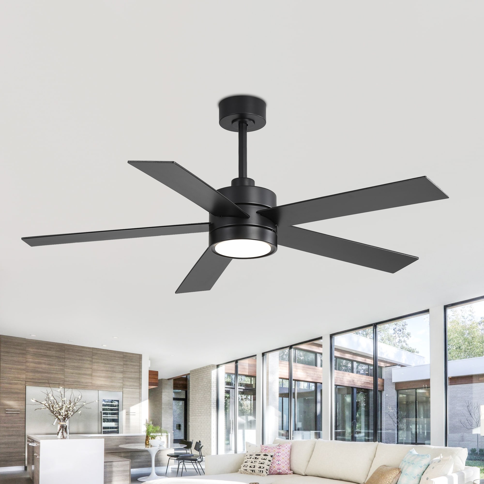 52-IN Black Industrial LED Ceiling Fan with Light Kit and Remote (5-Blade)