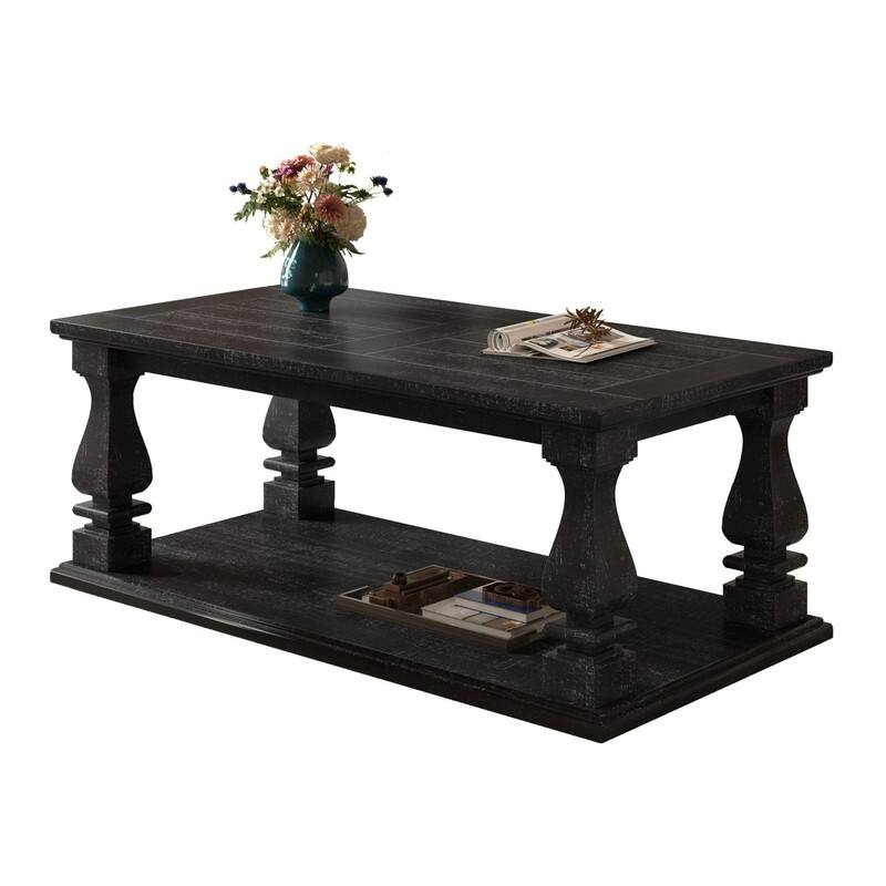 Farmhouse 47.24" Coffee Table with Heavy Planked Top and Storage for Rustic Living Room Style