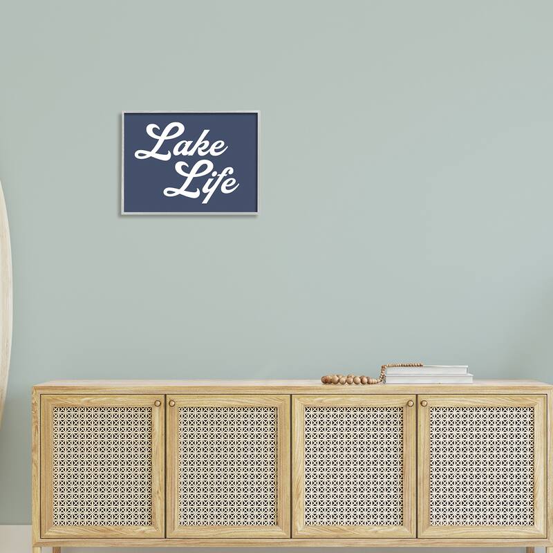 Stupell Trendy Lake Life Phrase Solid Blue Sign Framed Wall Art, Design by Daphne Polselli