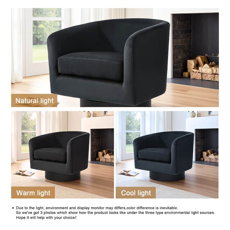 360-Degree Swivel Round Barrel Velvet Armchair Accent Chairs