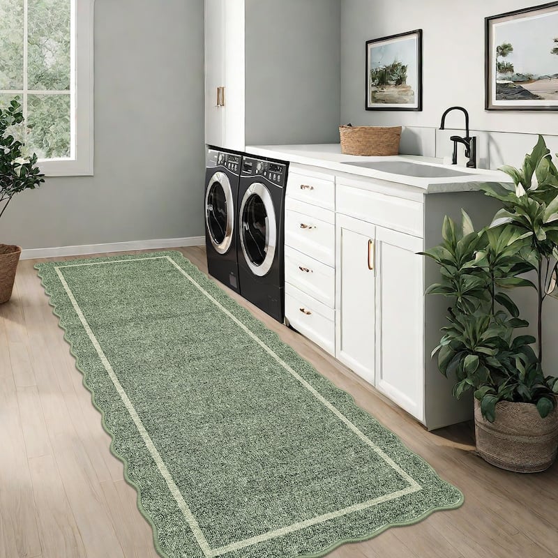 Garvee Scallop Solid Washable Area Rug - 2'x6' - Grayish Green