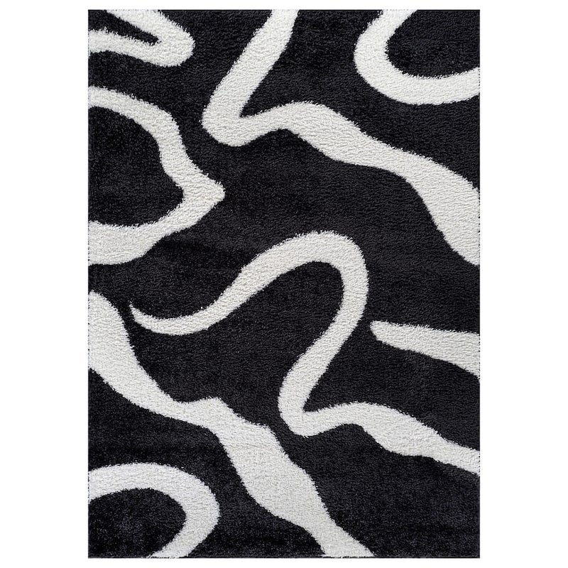 Striped Shag Rug - Durable for Living Room, Bedroom, or Entryway - Anthracite Dark Gray - Easy to Clean