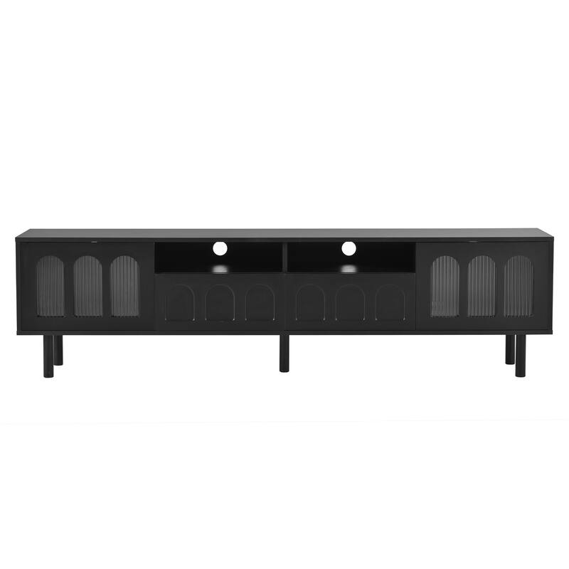 LED TV Stand for Living Room, Entertainment Center for TVs Up to 80" with Wood Legs, Storage Media Console with 2 Drawers