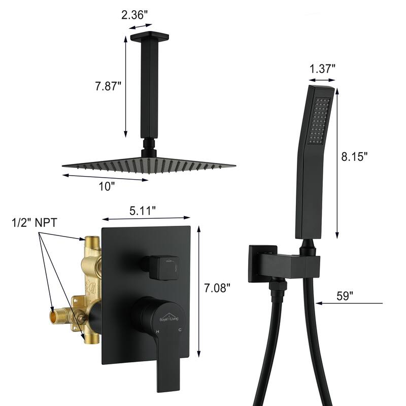 10 in. Ceiling Mount Dual Shower Heads with Pressure Balance Valve - 10"