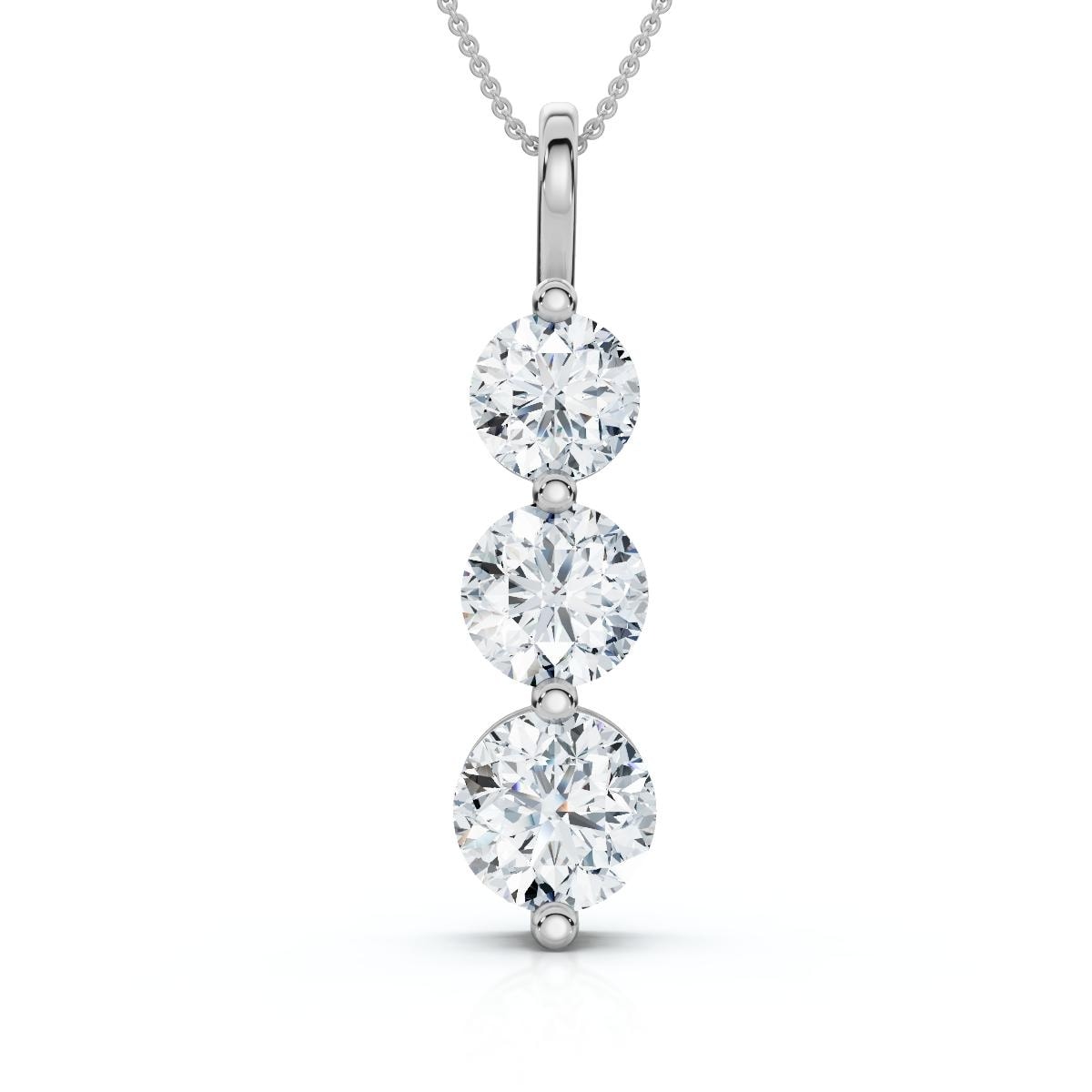 Bliss Diamond 2 Ct Three Diamond Pendant White Gold 3 Stone Lab Grown Necklace