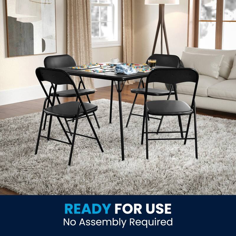 5 Piece Folding Card Table and Chair Set with Upholstered Table Top - 33.5"W x 33.5"D x 27.75"H