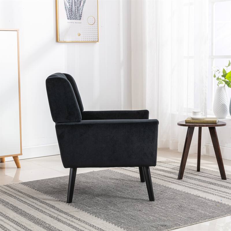 Stylish Upholstered Seating Armchair with Tapered Metal Legs, Black Single Sofa Chair Accent Chair with Flared Armrests