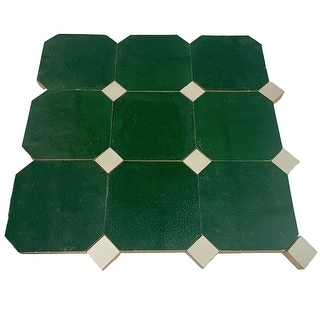 Contemporary Zellige Panels, 12x12x0.5, Green-White accents
