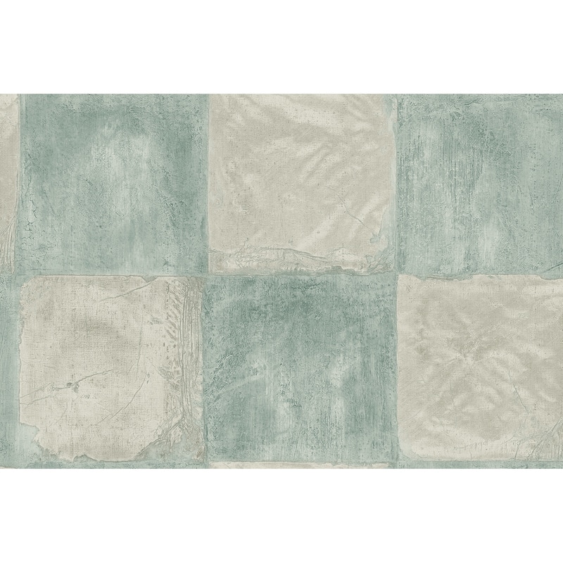 Seabrook Designs Corsica Tiles Unpasted Wallpaper - 27 in. W x 27 ft. L - Metallic Greige and Sea Green