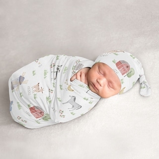 Farm Animals Boy Girl Baby Cocoon and Beanie Hat Sleep Sack - 2pc Set - Watercolor Farmhouse Horse Cow Sheep Pig Gender Neutral