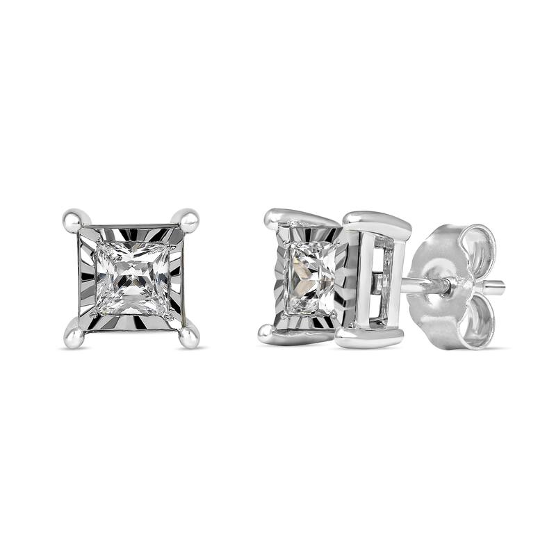 1/20ct to 3/4ct TDW Diamond Solitaire Stud Earrings in Silver for Women