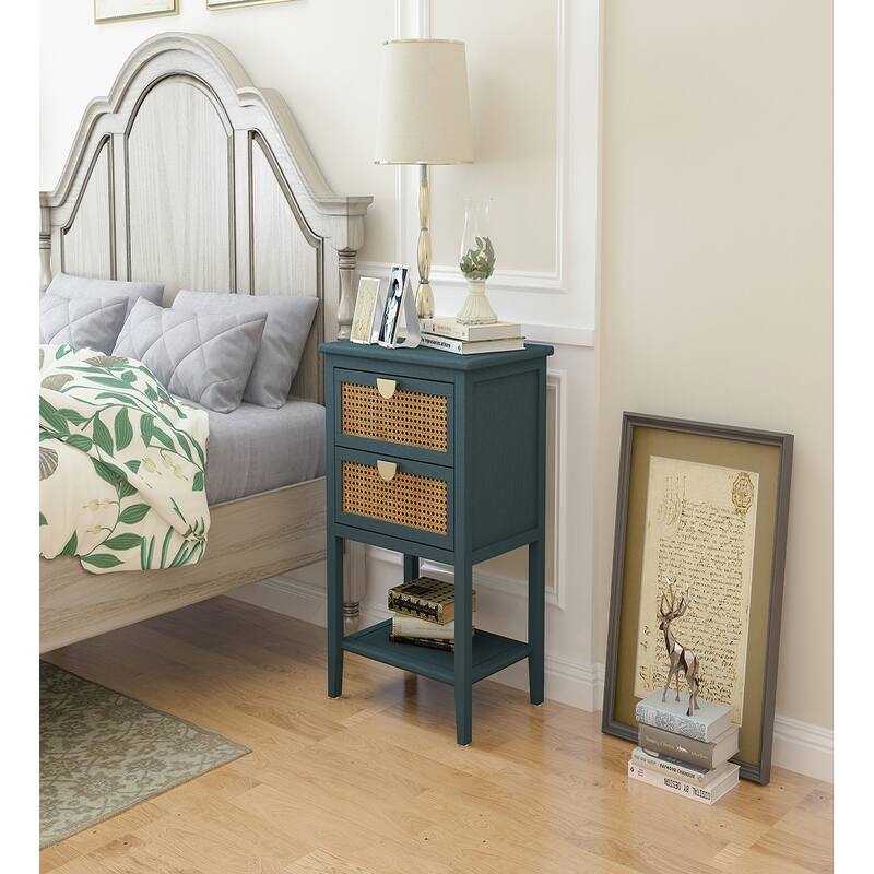 2-Drawer Nightstand Bed Side Table with Storage Cabinet End Table shelf Wood Side Table