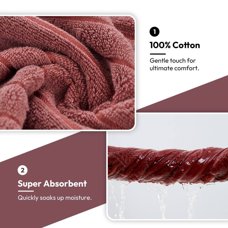 8 Piece Oversized Bath Towel Set, 100% Cotton Bath Towels, Highly Absorbant Bordered Towels