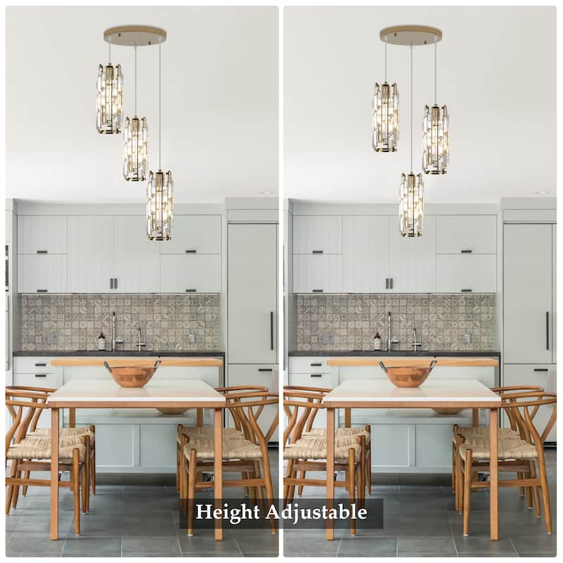 3-Light Chandelier for Bedroom Kitchen Dining Room with Crystal Shaded