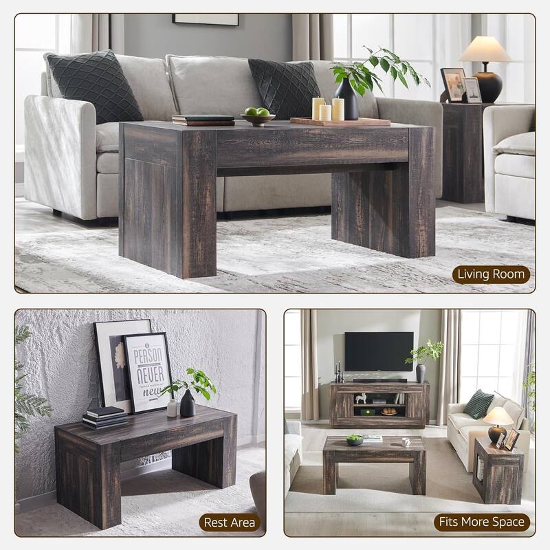 Modern Coffee Table, Wooden Living Room Table w/ Hidden Storage Drawer