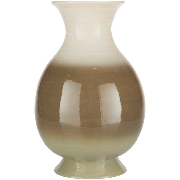 16.5" Brown and White Glossy Finish Bamboo Vase - N/A