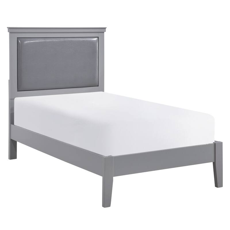 Twin Size Faux Leather Upholstered Panel Bed with Wooden Frame - Gray