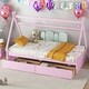 preview thumbnail 1 of 16, Kids and Baby Twin Size House Platform Bed with 2 Drawers,Headboard and Footboard For Home Pink