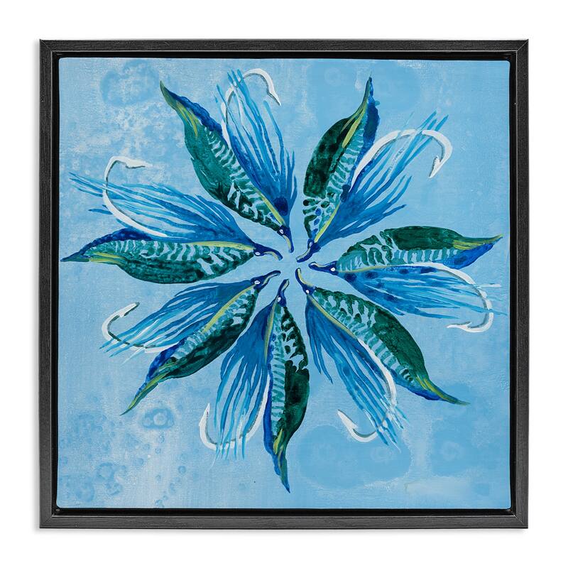 Stupell Blue Flower Shape Design Framed Floater Canvas Wall Art Design By Liz Jardine - 18 x 18 - Black