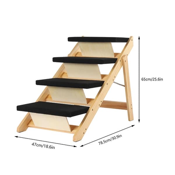Foldable 4 Levels Pet Steps Sturdy Wooden Dog Stairs Bed Bath