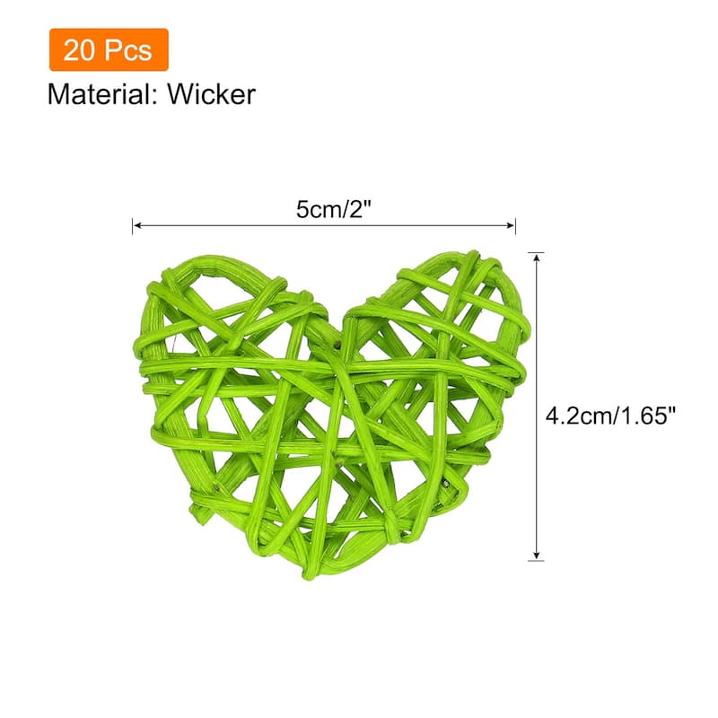 20Pcs Heart Rattan Ball Vase Filler Home Decoration 2 in - Light Green