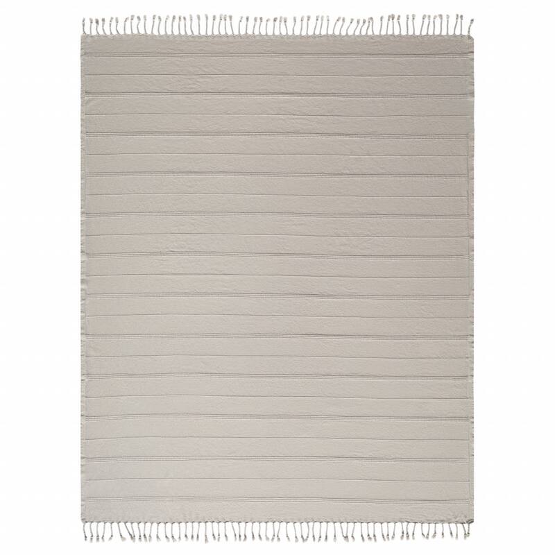 HomeRoots Beige Woven Cotton Striped Throw Blanket - Throw - Beige