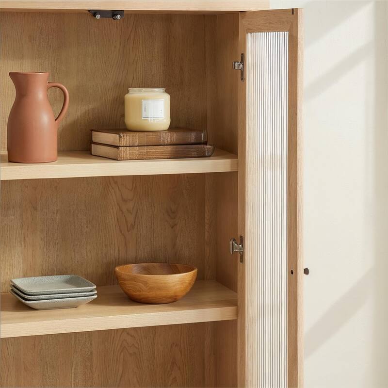 Walker Edison Modern Fluted Glass Bookshelf Cabinet with Drawers