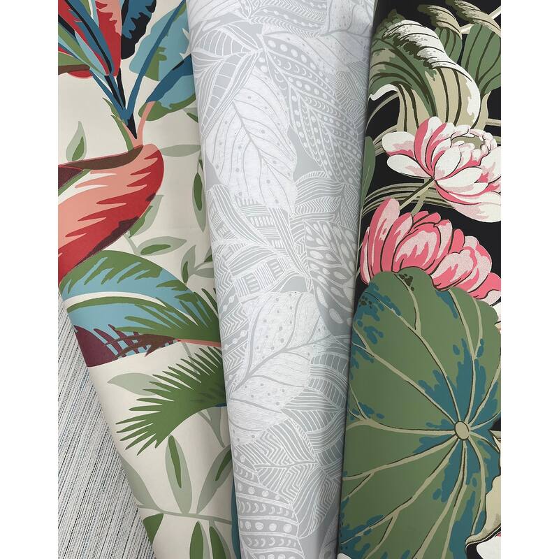 York Wallcoverings Lotus Pond Black & Pink Wallpaper