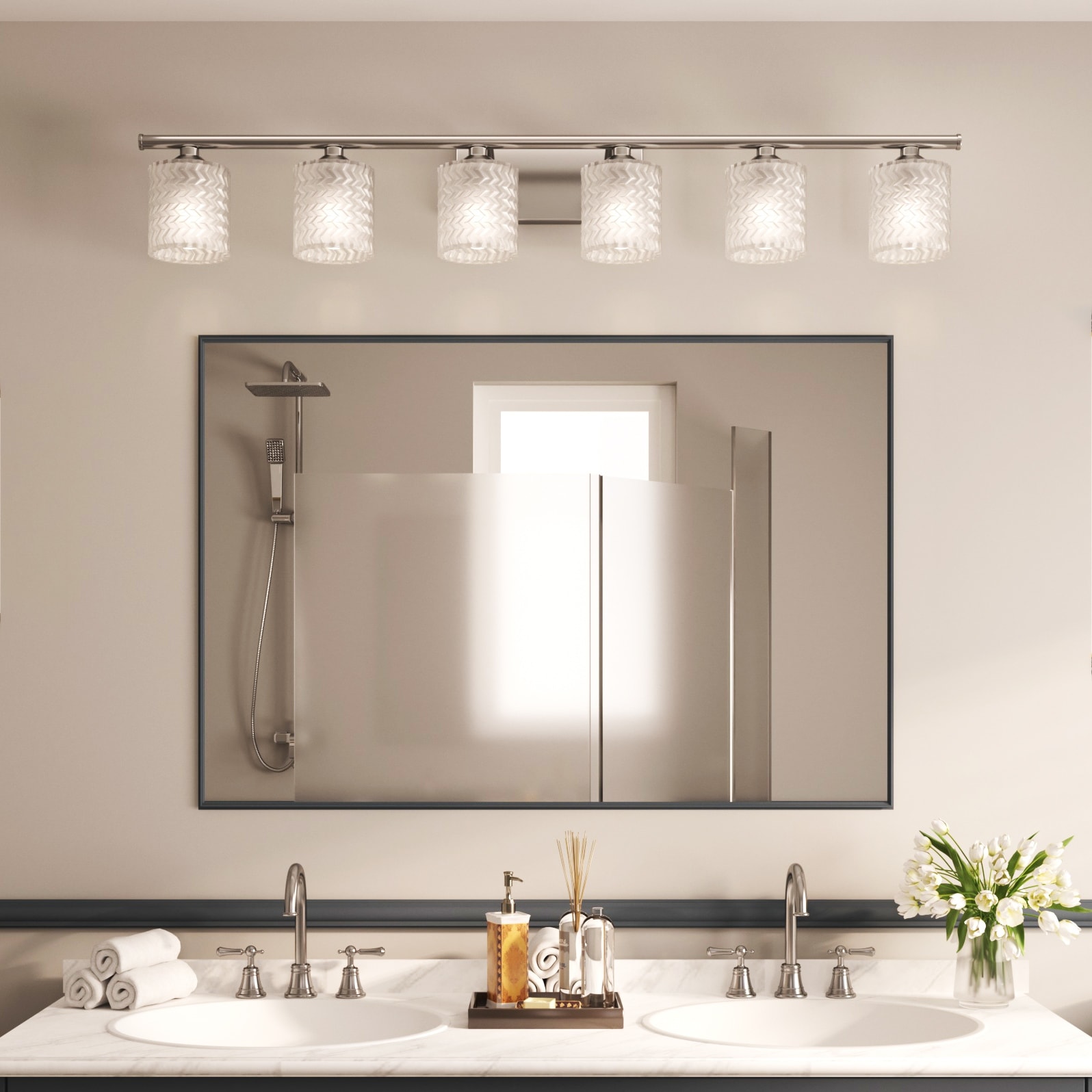 Acroma 6 Light 45in Modern Crystal Chrome Bathroom Vanity Light 45 Inches