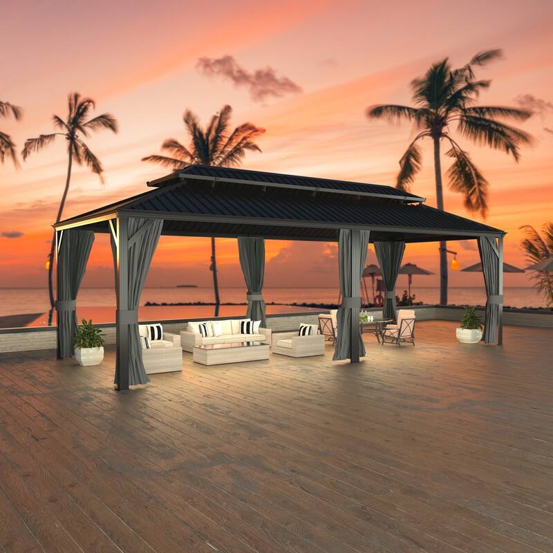 VEIKOUS Aluminum Double Hardtop Gazebo Pergola for Patio, Lawn, and Garden with Removable Curtains and Netting