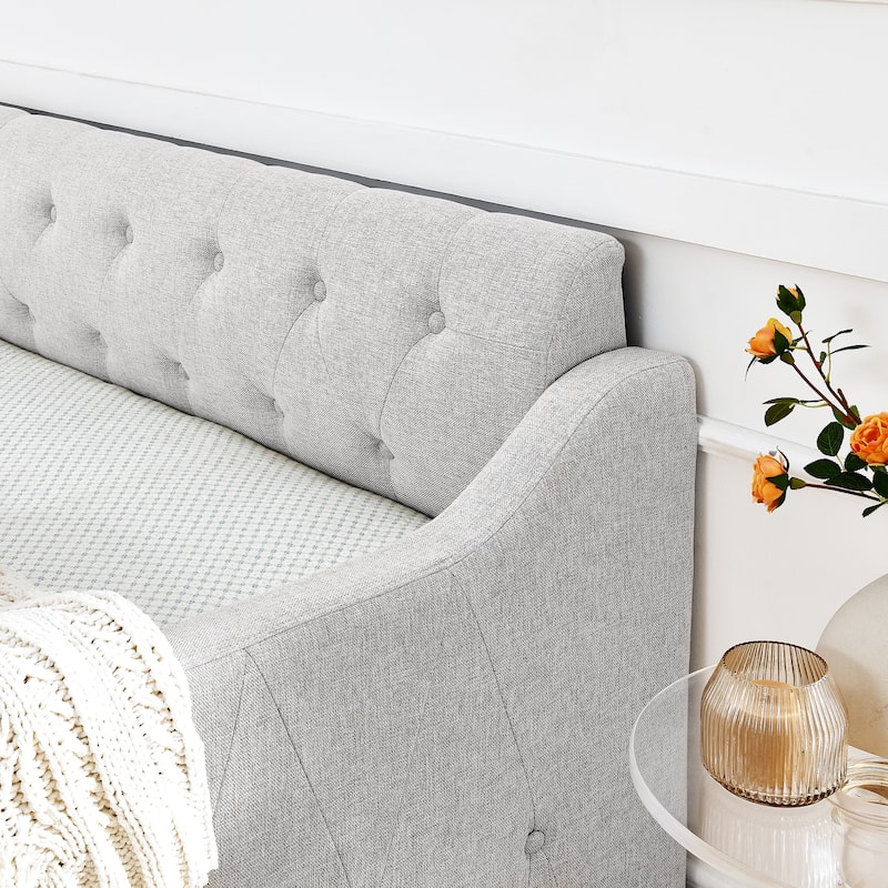Upholstery Daybed with Twin Size Erectable Trundle and USB Charging Design