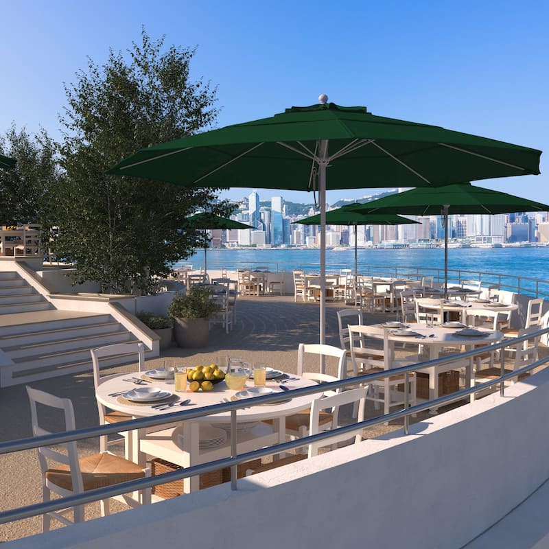 California Umbrella 11' Venture Series Patio Umbrella,White Aluminum Pole Fiberglass Ribs Pulley Lift Olefin - Hunter Green