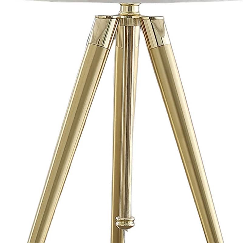 Gold Metal Adjustable Height Tripod Table Lamp With White Drum Shade - 14