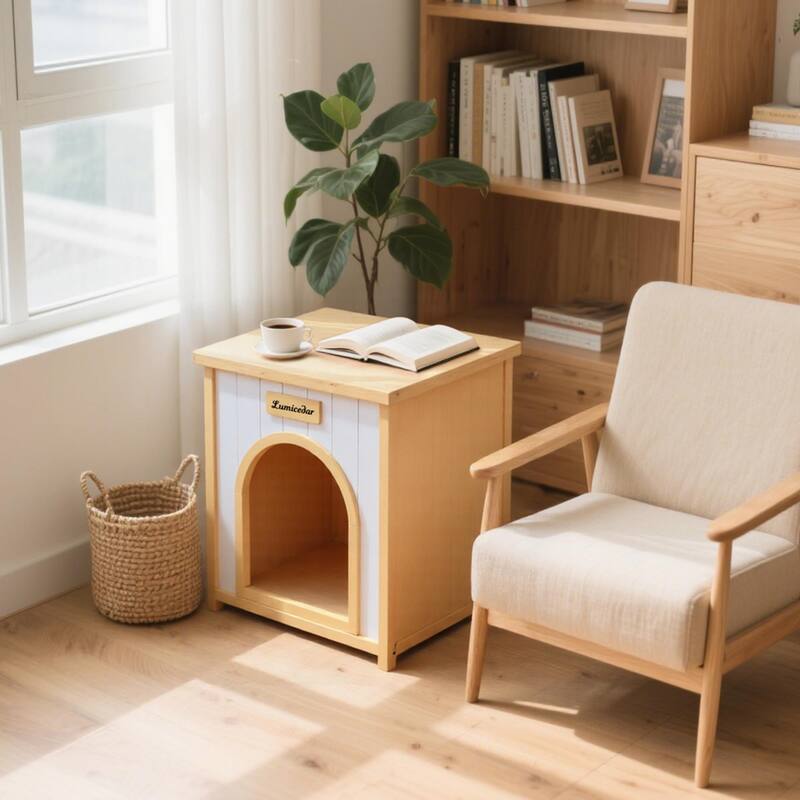 Lumicedar Cream Yellow Flat Roof Pet House FSC Solid Wood Indoor Shelter for Small Cats