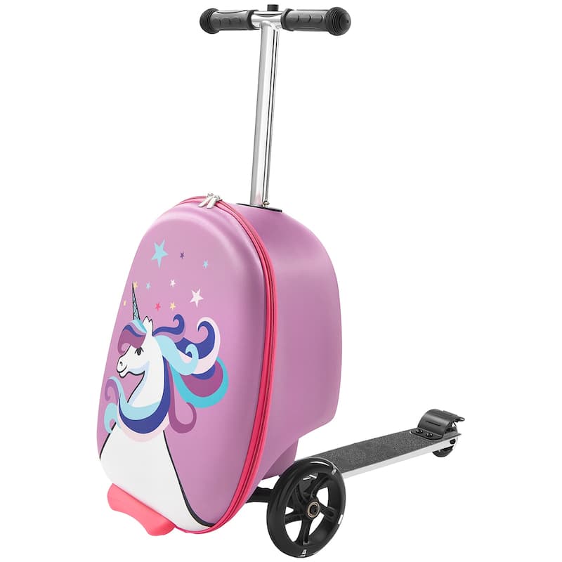 20-Inch Kids Ride-On Scooter Suitcase Luggage, Purple with Flashing Wheels