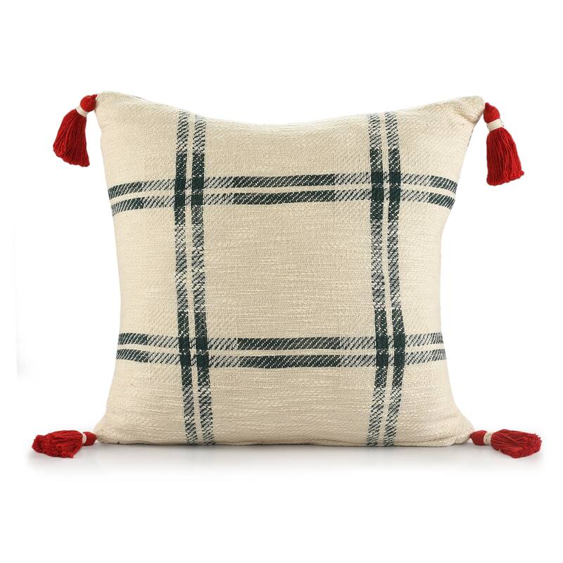 Sevita Woven Holiday Plaid Cotton Throw Pillow