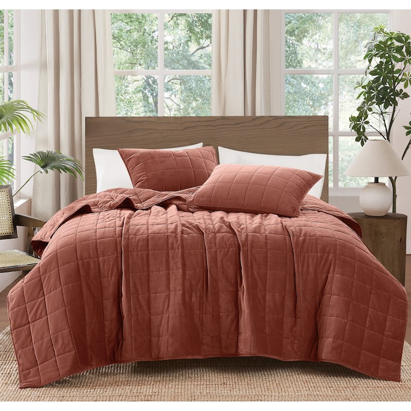 Brooklyn Loom Matte Cotton Velvet Box Stitch Quilt Set