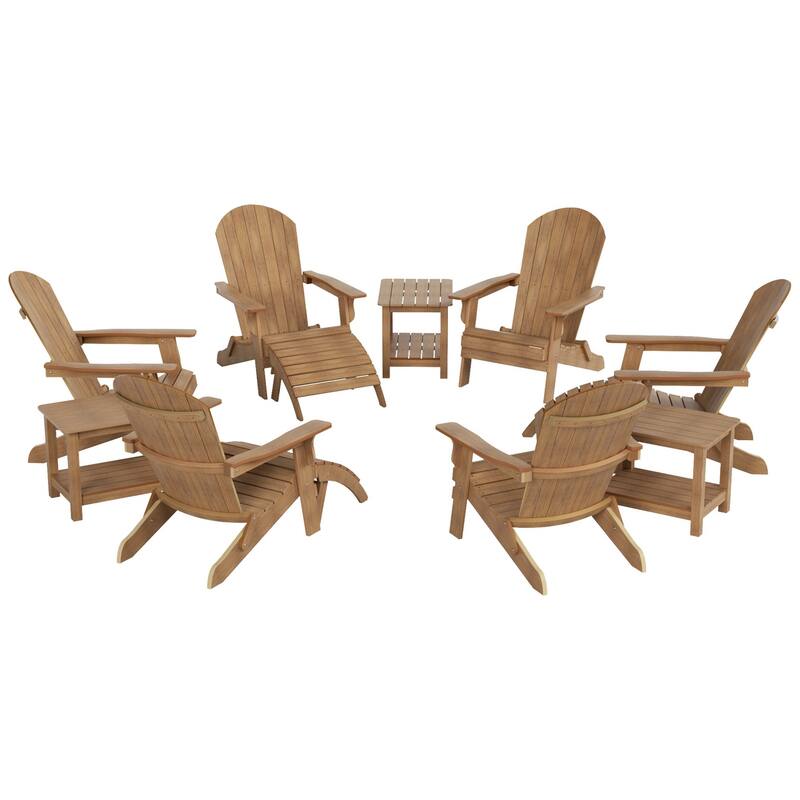 Vineyard HIPS Outdoor Folding Eco-Friendly All Weather Seashell Adirondack Chairs (12-Piece Conversation Set)