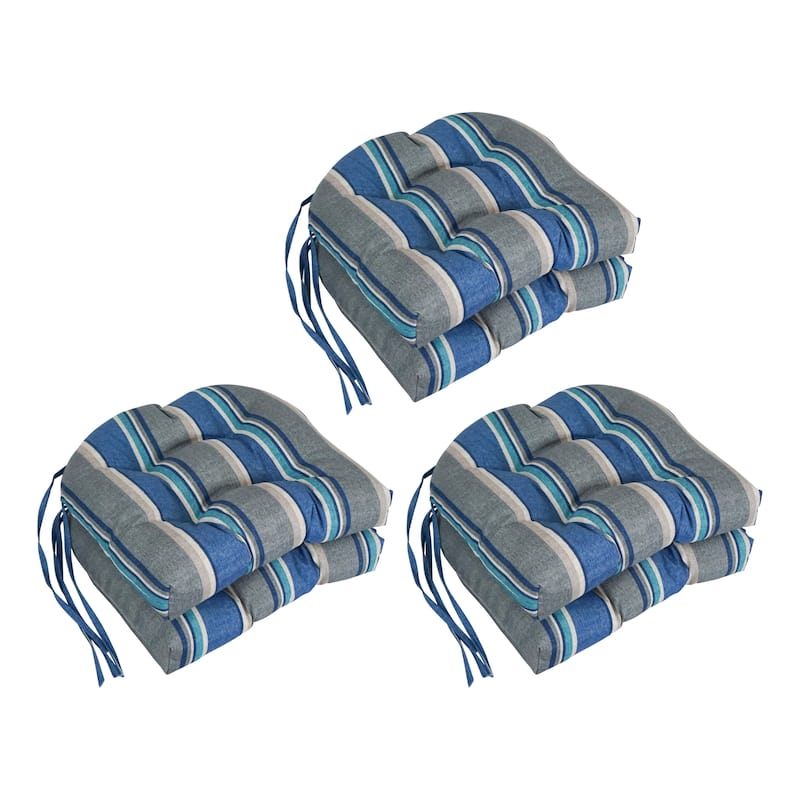 16-inch Rounded Back Tufted Indoor/ Outdoor Chair Cushions (Set of 6) - Sovaro Denim