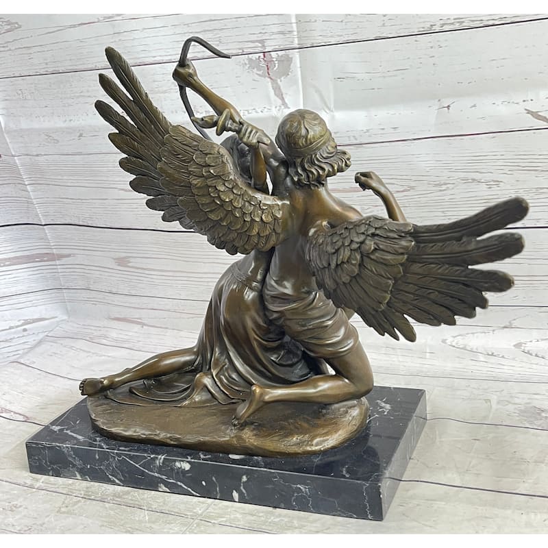 Romantic Bronze Sculpture Of Winged Lovers On Marble Base Zephyrus Psyche Mythical