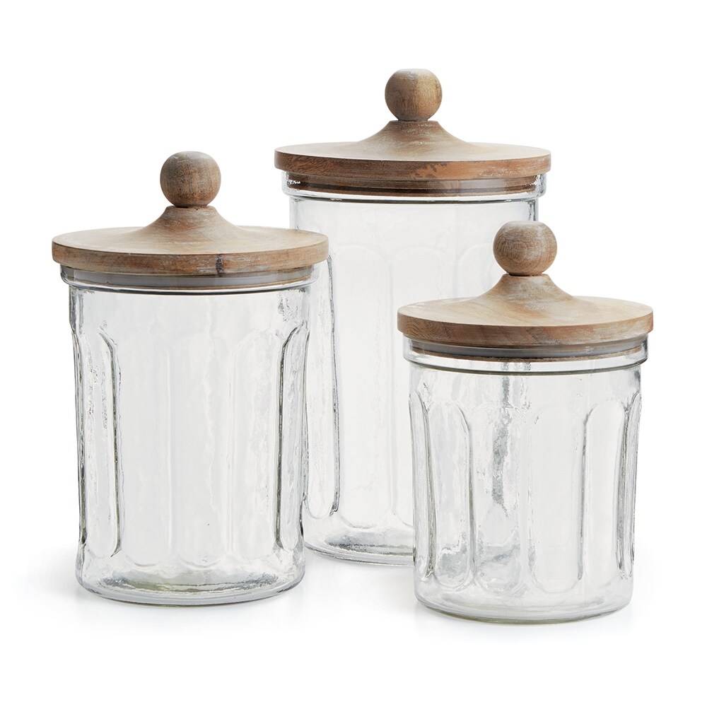 Shop Set Of 3 Dark Brown Mango Wood And Clear Glass Canisters 13
