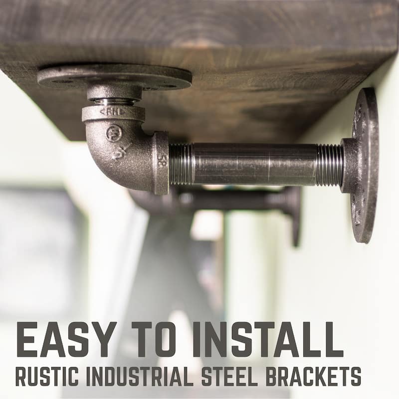 Restore Wood 24 in. Wall Shelf, L-Shape Steel Pipe Brackets, Set of 2